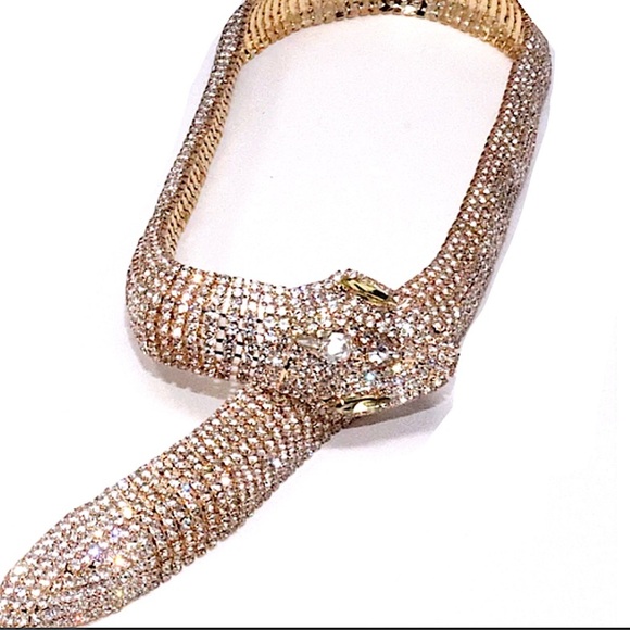 Gold Snake Crystal Choker Rhinestone Necklace - Picture 6 of 10